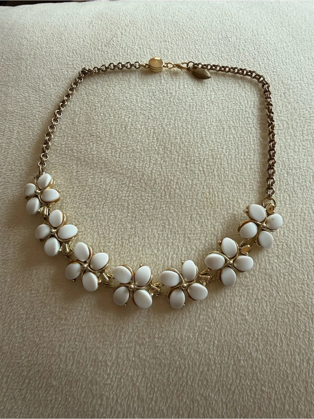Gold-Tone White Floral Statement Necklace